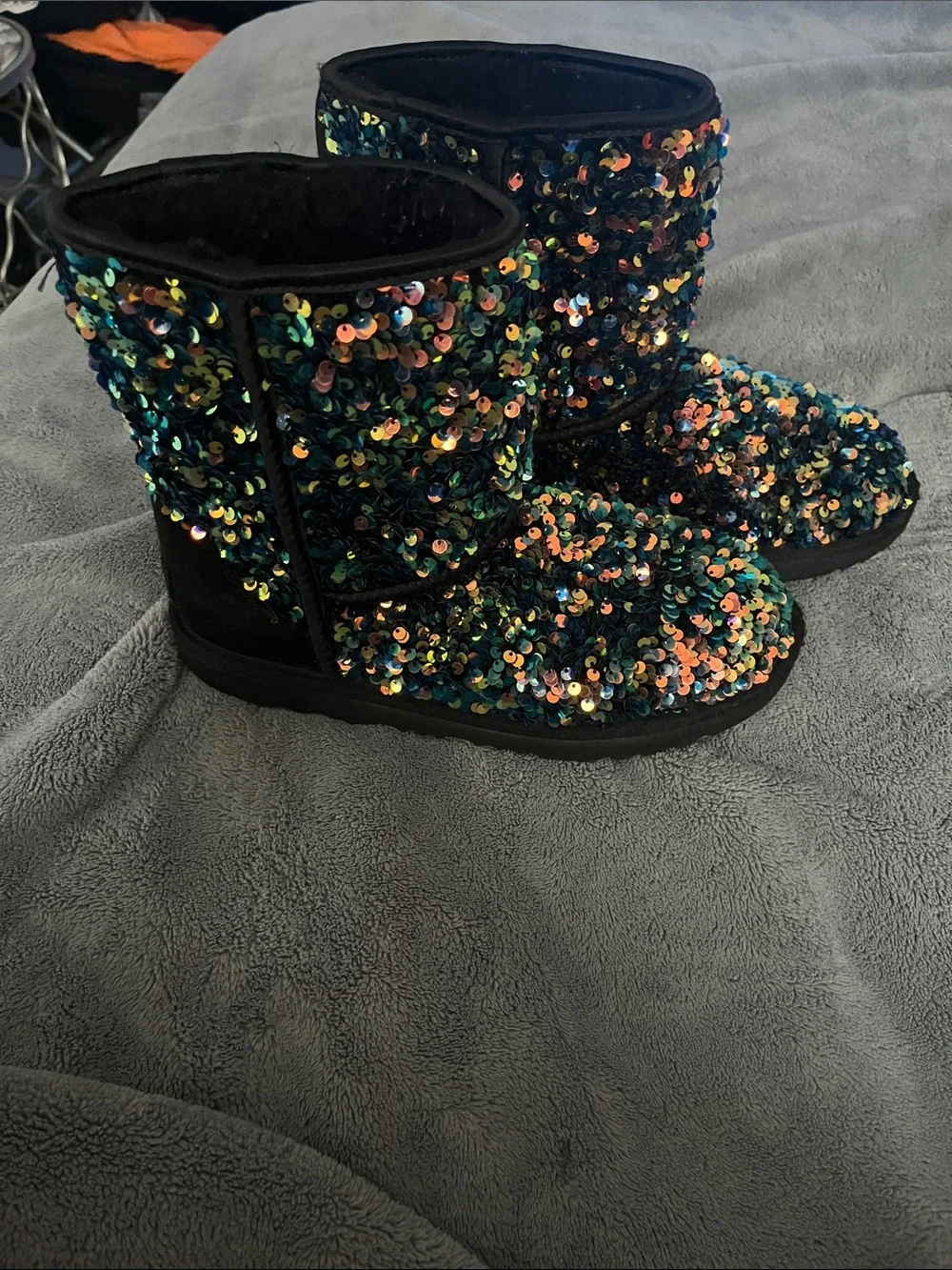 UGG Kids Sequin Winter Boots - Black with Multicolor Sparkle